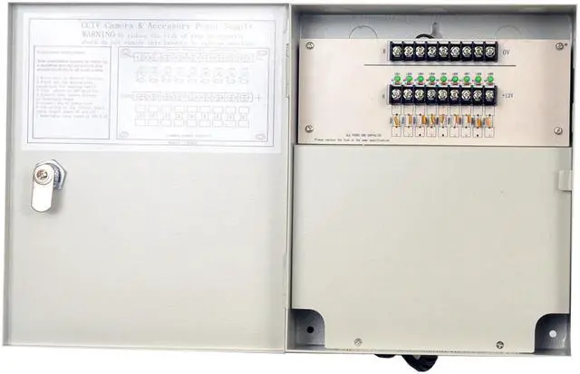 Main image of VideoSecu 9 CH 12V DC High Quality Regulated Distributed CCTV Security Camera Power Supply Box with Key Lock and Pigtail bpw