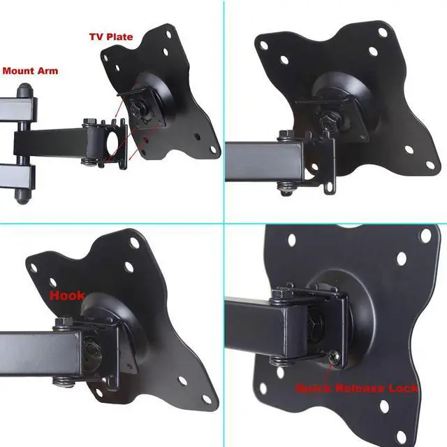 Alt view image 4 of 5 - VideoSecu New Tilt Swivel Rotate Full Motion TV Wall Mount Bracket for most 15 - 37 inch VIZIO Sharp Sony Toshiba LED 3D HDTV LCD UHD with 4 Removable VESA Adapters WS2