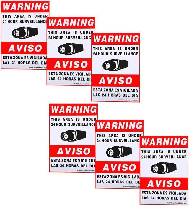 Main image of VideoSecu 6 Security Camera Video Warning Sticker Sign Decal 11.5x8.3" for Home CCTV DVR Video Surveillance Camera System CO7