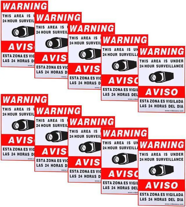 Main image of VideoSecu 10 Security Camera Video Warning Sticker Sign Decal 11.5x8.3" for Home CCTV DVR Video Surveillance Camera System CO8
