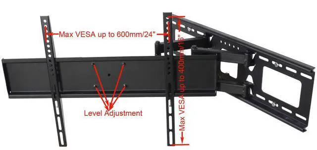Alt view image 2 of 11 - VideoSecu Tilt Swivel Dual Arm TV Wall Mount for most 32 37 42 47 50 55 60" LCD LED HDTV UHD, Articulating TV Mount Bracket with loading 135lbs, Long Extension 16"/ Level Adjustment BK7