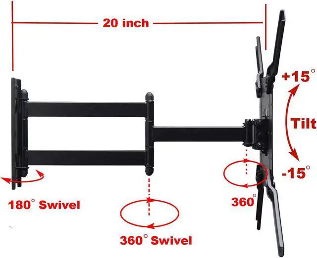 Alt view image 4 of 5 - VideoSecu Articulating Tilt Swivel TV Monitor Wall Mount for most Samsung 32-50" LCD LED Flat Panel Screens with 4 VESA adapters - Long Extension 20"/ Low Profile 1.9"/ Level Adjustment CB6
