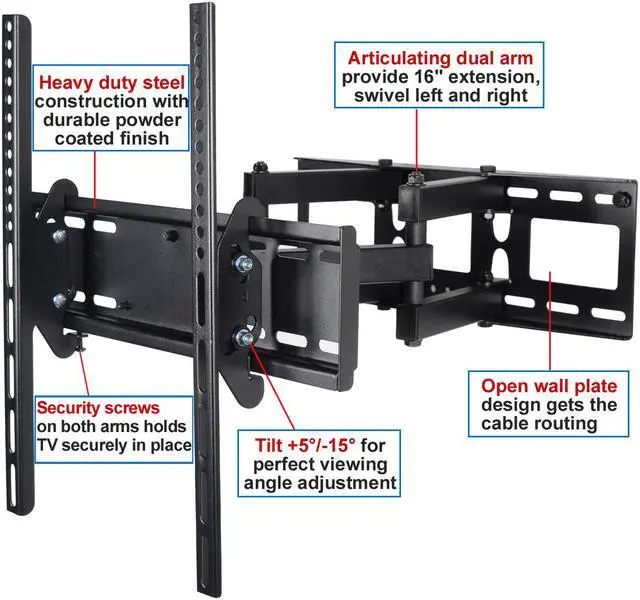Alt view image 3 of 6 - VideoSecu Articulating Dual Arm Full Motion TV Wall Mount for Samsung 32 37 39 40 46 47 48 50 51 55" LCD LED Plasma 3D HDTV Flat Panel Screen Display Tilt Swivel Extend Bracket BH8