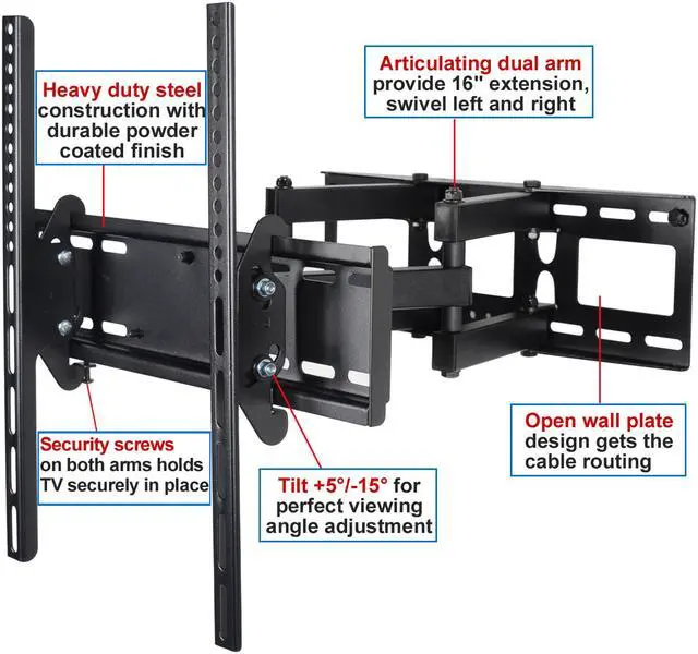 Alt view image 2 of 6 - VideoSecu LCD LED Plasma TV Wall Mount for most Samsung 32-55" Flat Panel Screens, Tilt Swivel Articulating Full Motion TV Mount Bracket with loading 135lbs/ Max VESA 400x400mm BGW