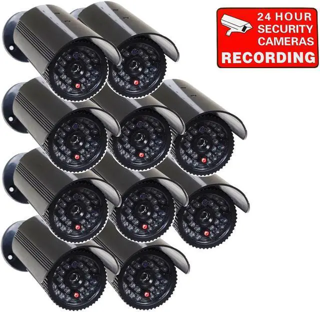 Main image of VideoSecu 10 Packs of Fake Security Camera Bullet Dummy Infrared IR LED Light for CCTV Home Surveillance with Blinking Flashing Light BFX
