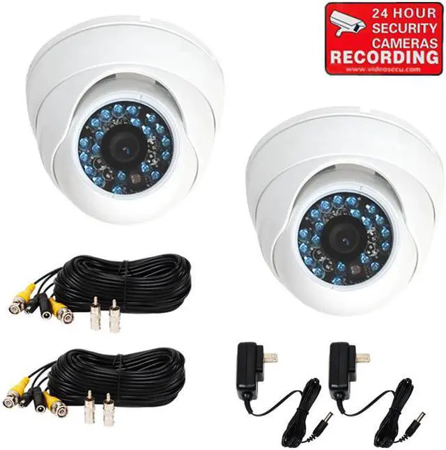 Main image of VideoSecu 2 Pack Weatherproof Outdoor Vandal-proof IR Day Night Vision Security Cameras Build-in 1/3 inch CCD 3.6mm Wide Angle Lens 480TVL with 2 Power Supply and 2 Extension Cable CRN