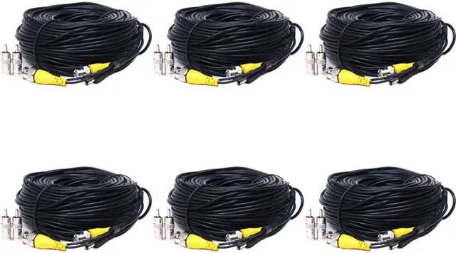 Main image of VideoSecu 6 Pack 50ft BNC RCA Video Power Wires Security Camera Extension Cables for CCTV DVR Home Surveillance System with Free Connector Adapters 1QC
