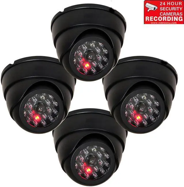 Main image of VideoSecu 4 Packs of Dummy Dome Surveillance Camera Fake Infrared IR LED CCTV Imitation Simulated Home Security Camera with Blinking Flashing Light Indoor BFT