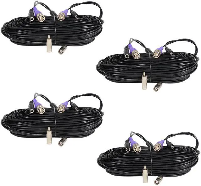 Main image of VideoSecu 4 Pack 100 Feet Video Power Extension Cable Pre-made All-in-One Wire Cord for CCTV DVR Surveillance System HD Security Camera AHD, CVI, TVI HD Analog Camera with Free BNC RCA Connectors B7I