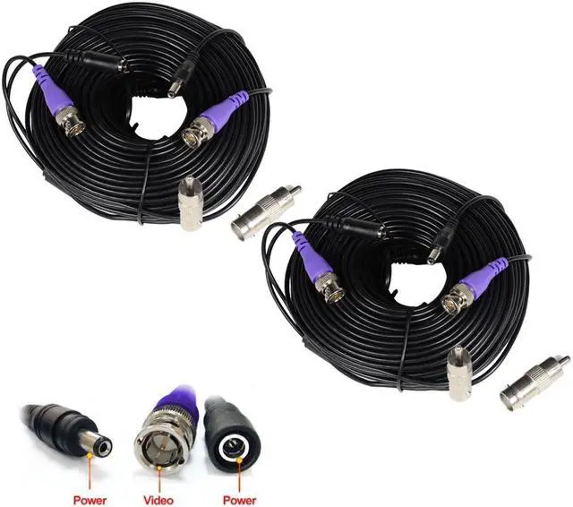 Main image of VideoSec 2x 150ft HD Security Camera BNC Video Power Cable Pre-made All-in-One Extension Wire Cord for CCTV DVR Surveillance System HD Security Camera 960P/720P, AHD, CVI, TVI and Analog Camera B8I