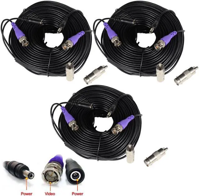 Main image of VideoSecu 3 HD Security Camera 150ft Video Power Cable Pre-made All-in-One Wire for AHD, HD-CVI, HD-TVI, 960P, 720P, 700TVL, 1000TVL, 960H Security Camera with Free BNC RCA Connectors B8L