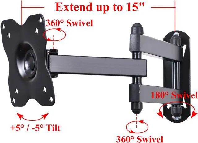 Alt view image 4 of 6 - VideoSecu Articulating Tilt Swivel Wall Mount for 15-24" LED LCD TV Monitor some LED up to 29", VESA 100x100/75x75mm for Acer K272HUL ASUS MG248Q DELL E2216HVM P2217H U2412M U2717D A63