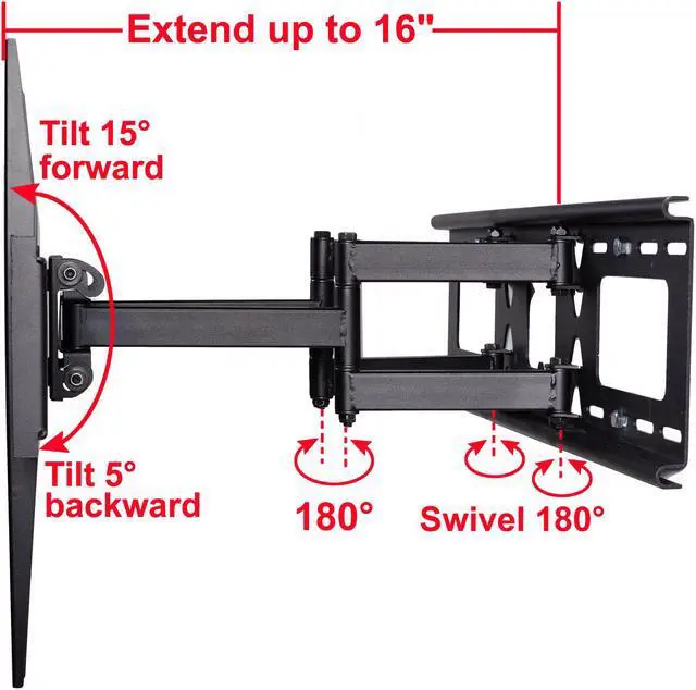 Alt view image 2 of 7 - VideoSecu Dual Arm Full Motion Swivel Tilt TV Wall Mount for most Samsung 37 42 48 50 55 60" UN49KS8000FXZA UN58J5190AFXZA UN65KS8000FXZA LCD LED Plasma HDTV Displays with VESA 600x400/400x400mm BK7