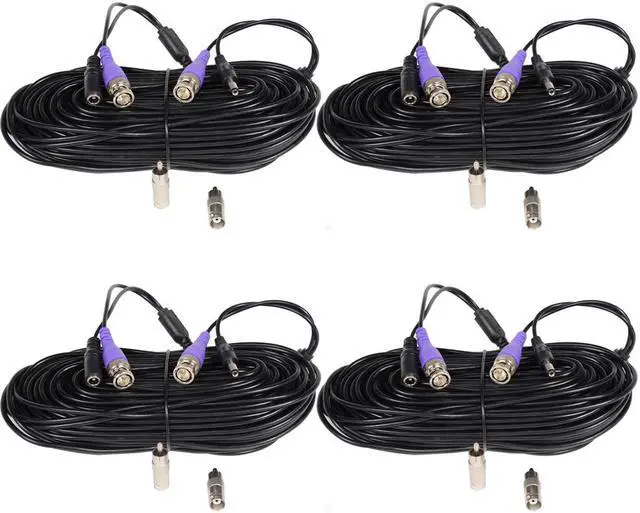 Main image of VideoSecu 4 Pack 50 Feet Video Power Extension Cable Pre-made All-in-One Wire Cord for CCTV DVR Surveillance System HD Security Camera AHD, CVI, TVI HD Analog Camera with Free BNC RCA Connectors Bui