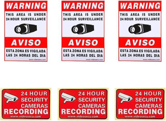 Main image of VideoSecu CCTV Warning Sign 3 Large Decals and 3 Small Stickers for Home Security Camera Surveillance DVR System BSC