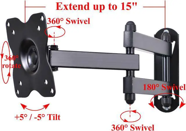 Alt view image 6 of 7 - VideoSecu Full Motion TV Wall Mount for most 15-29 inch LED HDTV LCD Flat Panel Screens TV Mount Bracket with VESA 100x100 / loading 44lbs 1KX