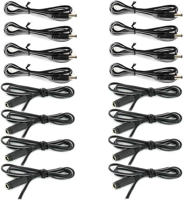 Main image of VideoSecu 16 Pieces Power Plug Pigtail Cables 2.1mm DC Male Female Cords Wires for DVR CCTV Security camera Power Supply Box A94