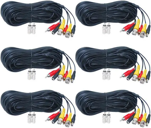 Main image of VideoSecu 6 Pack 50 Feet Security Camera Audio Video Power Extension Cable BNC RCA Connector Extension Wire Cord for CCTV Surveillance System b5s