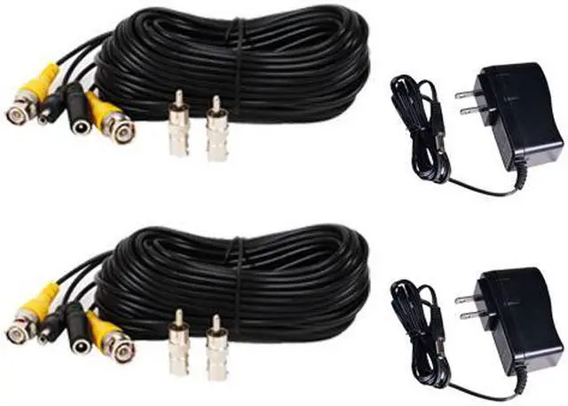 Main image of VideoSecu 2 of 50 Feet Security Camera Video Power Extension Cables with 2 of 12V DC 500mA Power Supplies for CCTV DVR Home Surveillance System MKA