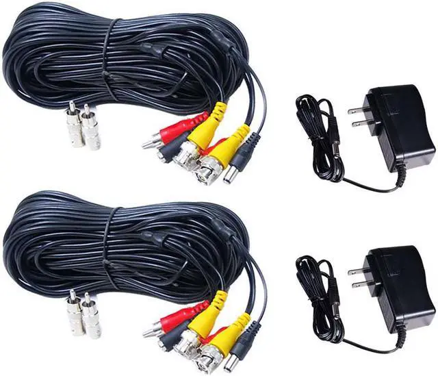 Main image of VideoSecu 2x 50 Feet Security Camera Audio Video Power Extension Cable BNC RCA Connector Wire Cord for CCTV Surveillance Camera with 2 Pack Power CFJ