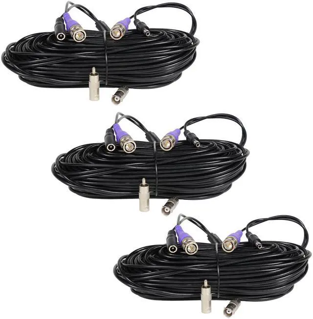 Main image of VideoSecu 3 HD Security Camera 100ft Video Power Cable Pre-made All-in-One Wire for AHD, HD-CVI, HD-TVI, 960P, 720P, 700TVL, 1000TVL, 960H Security Camera with Free BNC RCA Connectors WG9