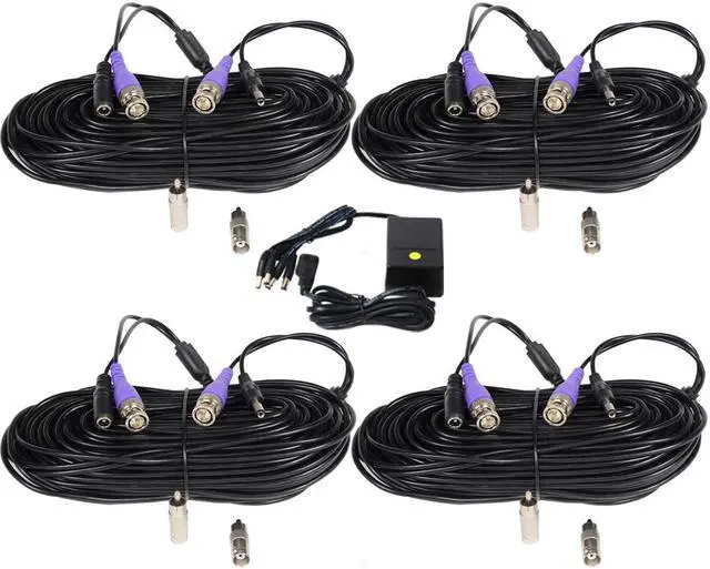 Main image of VideoSecu 4x 100 Feet Video Power Extension Cable Pre-made All-in-One Wire for DVR Surveillance System HD Security Camera AHD, CVI, TVI HD Analog Camera with 4 CH Power and Free BNC RCA Connectors CW9