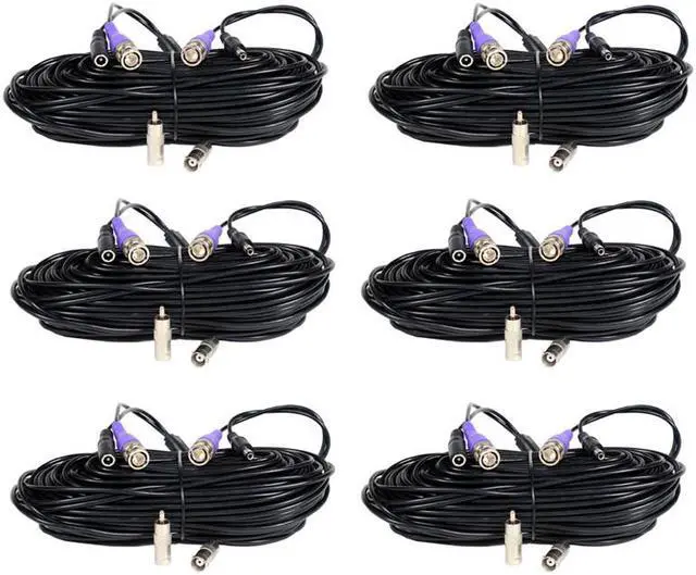 Main image of VideoSecu 6 Pack 100ft Video Power Extension Cable Pre-made All-in-One Cord Wire for CCTV DVR Surveillance System HD Security Camera AHD, CVI, TVI HD Analog Camera with Free BNC RCA Connectors b5r