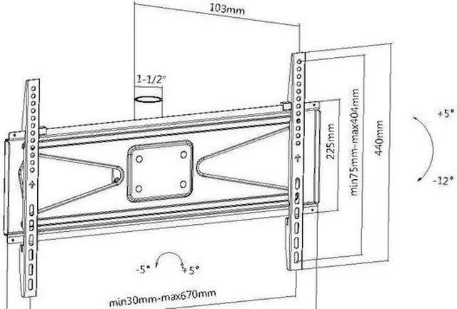 Alt view image 2 of 5 - VideoSecu Tilt TV Ceiling Mount for most 39-65 inch LCD LED HDTV Plasma with VESA 600x400/ 400x400mm, Loading 135lbs, Height Adjustment/ Cable Management bt9