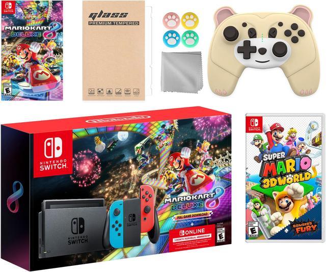 Nintendo Switch Mario Kart 8 Deluxe Bundle: Red/Blue Console, Mario Kart 8  & Membership, Super Mario 3D World + Bowser's Fury, Mytrix Wireless Pro  Controller Peary Yellow Bear and Accessories 