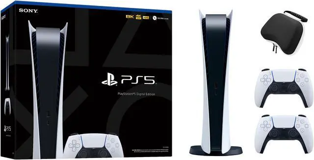Main image of PlayStation 5 Digital Edition with Two DualSense Controllers and Mytrix Hard Shell Protective Controller Case