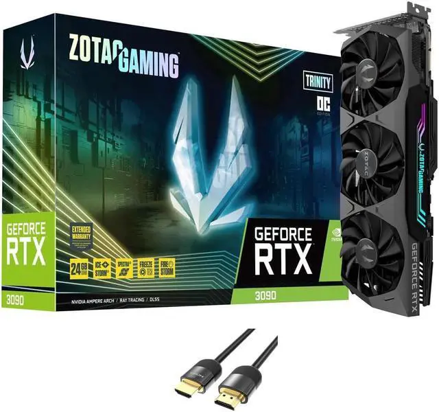 Main image of ZOTAC Gaming GeForce RTX 3090 Trinity OC Graphics Card 24GB GDDR6X 384-bit PCIE 4.0, IceStorm 2.0 Advanced Cooling, 3x DisplayPort 1.4a, 1x HDMI 2.1 w/ Mt HDMI 2.1 Cable(4k@120Hz/8K@60Hz)