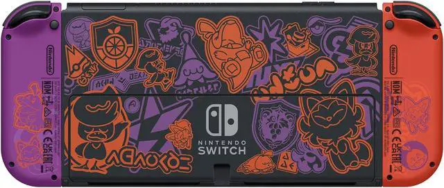 Alt view image 6 of 7 - 2022 Nintendo Switch OLED Model Pokemon Scarlet & Violet Limited Edition, Pokemon Illustrations 64GB Console, Koraidon and Miraidon Glossy White Dock, Mytrix Bamboo Wireless Pro Controller & Accessory