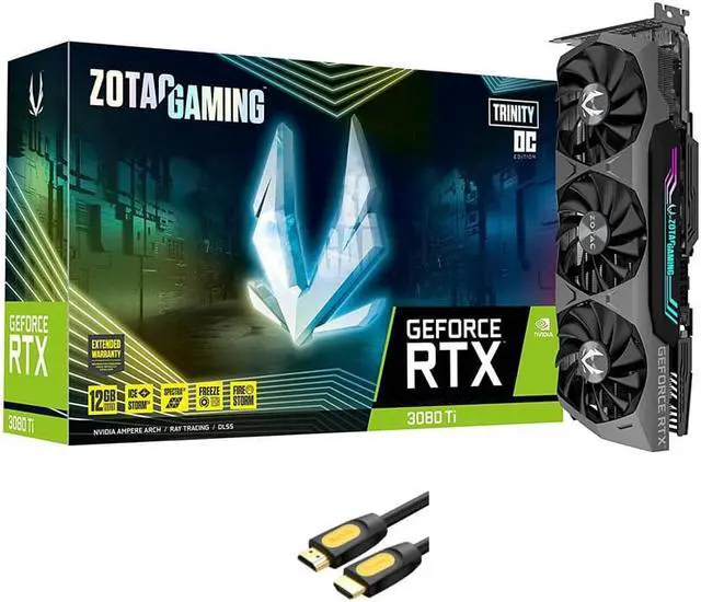 Main image of ZOTAC GeForce RTX 3080 Ti Trinity OC Graphics Card, 12GB GDDR6X 384-bit PCIe 4.0, IceStorm 2.0 Advanced Cooling, Spectra 2.0 RGB Lighting, 3x DisplayPort 1.4a, 1x HDMI 2.1, w/ MT HDMI 2.0 Cable