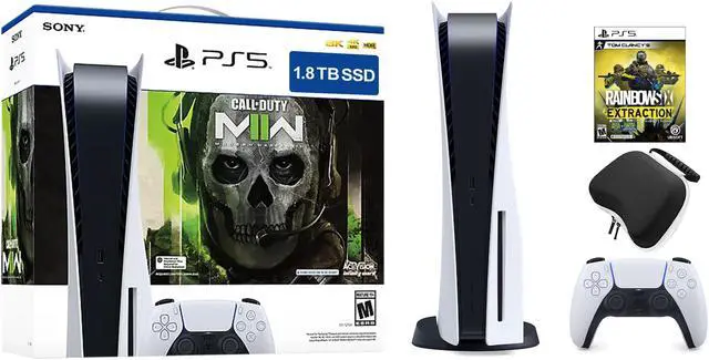 Main image of PlayStation 5 Upgraded 1.8TB Disc Edition Call of Duty Modern Warfare II Bundle with Rainbow 6 Extraction and Mytrix Controller Case