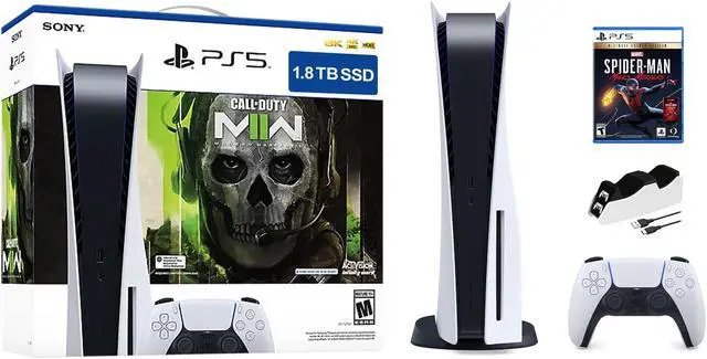 Main image of PlayStation 5 Upgraded 1.8TB Disc Edition Call of Duty Modern Warfare II Bundle with Miles Morales  and Mytrix Controller Charger