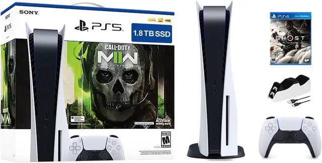 Main image of PlayStation 5 Upgraded 1.8TB Disc Edition Call of Duty Modern Warfare II Bundle with Ghost of Tsushima and Mytrix Controller Charger