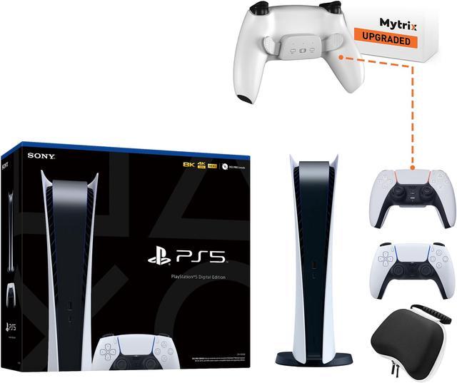 PlayStation 5 Digital Edition Bundle with Additional Mytrix Upgraded PS5  Controller with Remappable Back Paddles and Turbo Function, and Hard Shell  Protective Controller Case 