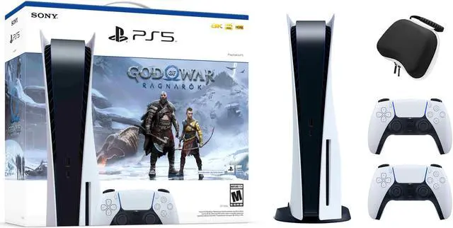 Main image of PlayStation 5 Disc Edition God of War Ragnarok Bundle with Two DualSense Controllers and Mytrix Hard Shell Protective Controller Case