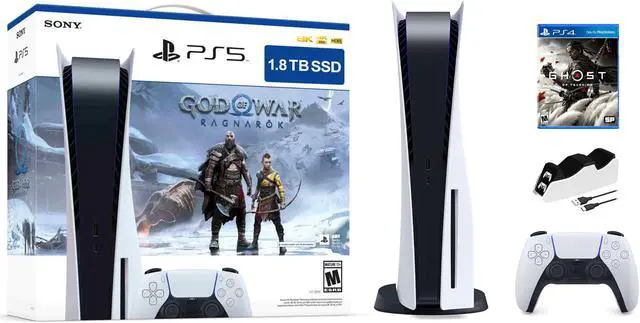 Main image of PlayStation 5 Upgraded 1.8TB Disc Edition God of War Ragnarok Bundle with Ghost of Tsushima and Mytrix Controller Charger
