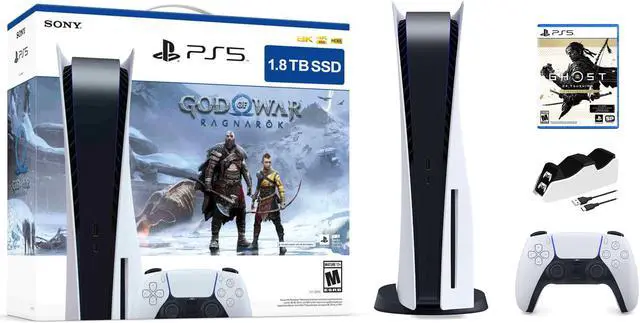 Main image of PlayStation 5 Upgraded 1.8TB Disc Edition God of War Ragnarok Bundle with Ghost of Tsushima and Mytrix Controller Charger
