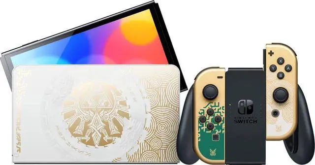 Alt view image 2 of 7 - 2023 Nintendo Switch OLED Zelda Limited Edition 7 in 1 Collection, Green & Gold Joy-Con 64GB Console, Hylian Themed Dock, The Legend of Zelda 3 Games Bundle, 3 Mytrix Accessories for NS OLED Console