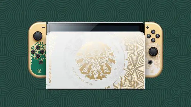 Alt view image 4 of 7 - 2023 Nintendo Switch OLED Zelda Limited Edition 7 in 1 Collection, Green & Gold Joy-Con 64GB Console, Hylian Themed Dock, The Legend of Zelda 3 Games Bundle, 3 Mytrix Accessories for NS OLED Console