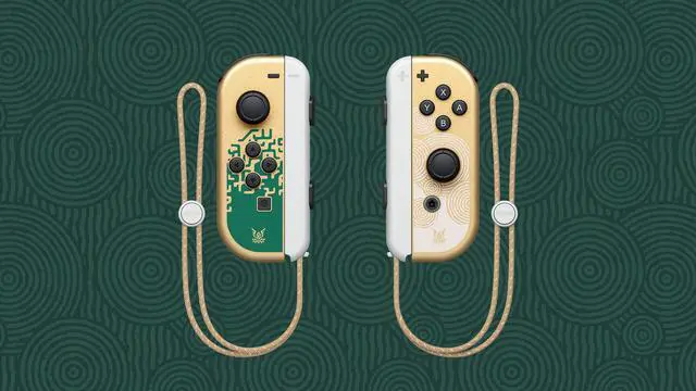Alt view image 6 of 7 - 2023 Nintendo Switch OLED Zelda Limited Edition 7 in 1 Collection, Green & Gold Joy-Con 64GB Console, Hylian Themed Dock, The Legend of Zelda 3 Games Bundle, 3 Mytrix Accessories for NS OLED Console