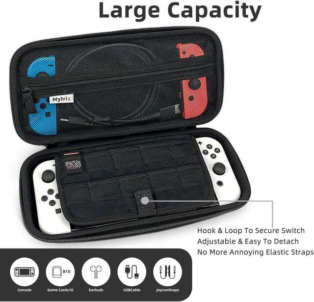 Alt view image 3 of 7 - Mytrix Japanese Samurai Carrying Case for Nintendo Switch, Travel Storage Bag with 10 Game Card Slots & Accessory Pocket, Portable Hard Shell Pouch for Switch Console, Shoulder Strap Included