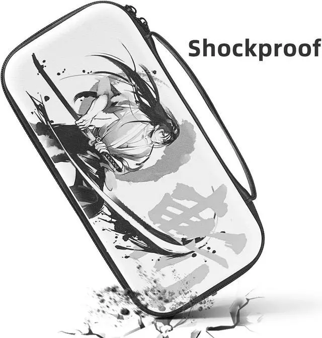 Alt view image 7 of 7 - Mytrix Japanese Samurai Carrying Case for Nintendo Switch, Travel Storage Bag with 10 Game Card Slots & Accessory Pocket, Portable Hard Shell Pouch for Switch Console, Shoulder Strap Included