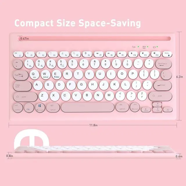 Alt view image 3 of 3 - Mytrix Multi-Device Bluetooth Wireless Keyboard - Pink, with Easy-Switch for Up to 4 Devices, Laptop, Windows, Mac, Chrome OS, Android, iPadOS