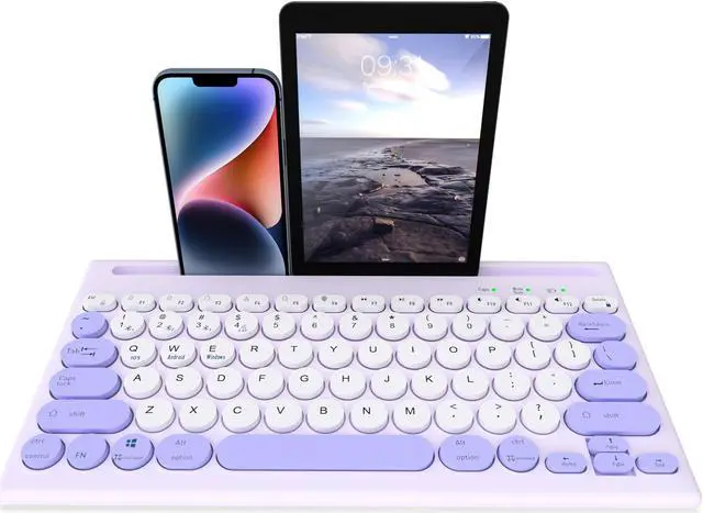 Main image of Mytrix Multi-Device Bluetooth Wireless Keyboard - Purple, with Easy-Switch for Up to 4 Devices, Laptop, Windows, Mac, Chrome OS, Android, iPadOS