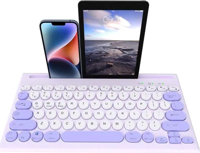 Alt view image 3 of 7 - Mytrix Multi-Device Bluetooth Wireless Keyboard - Purple, with Easy-Switch for Up to 4 Devices, Laptop, Windows, Mac, Chrome OS, Android, iPadOS