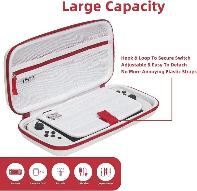 Alt view image 5 of 7 - Mytrix Original Touro Carrying Case for Nintendo Switch, Portable Hard Shell Pouch for Switch Console, Travel Storage Bag with 10 Game Card Slots & Accessory Pocket, Shoulder Strap Included