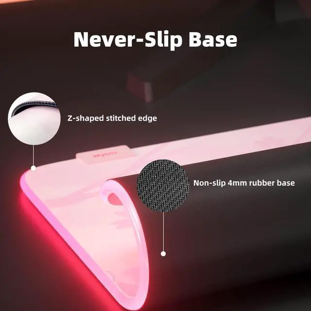 Alt view image 4 of 6 - Mytrix Sakura Cherry Pink RGB LED Extra Large Gaming Mousepad, 14 Modes Glow, Waterproof Rubber, Non Slip, Extended Big Mouse Pad Mat for Gamer Home and Office - Japanese Sakura Design, 800×300×4mm